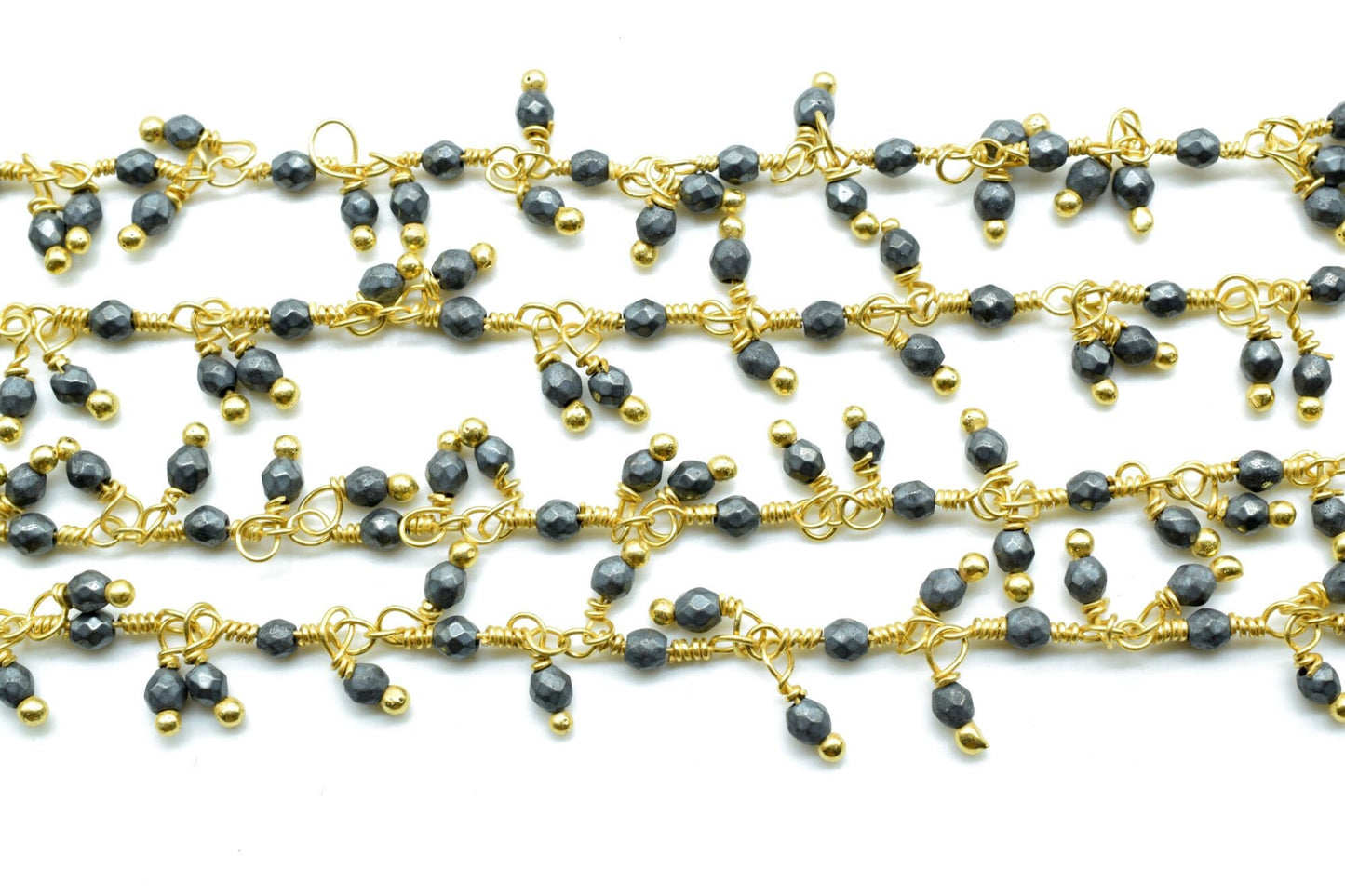 Pyrite 2mm Cluster Rosary Chain,Pyrite Rosary Faceted Chain,Wire Wrapped Beaded Chain By Foot,Unqiue beaded Chain,Pyrite Dangling Chain,