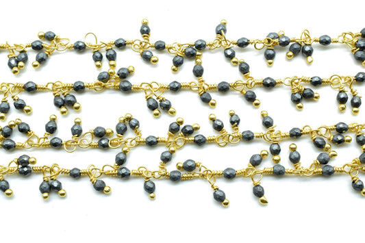 Pyrite 2mm Cluster Rosary Chain,Pyrite Rosary Faceted Chain,Wire Wrapped Beaded Chain By Foot,Unqiue beaded Chain,Pyrite Dangling Chain,
