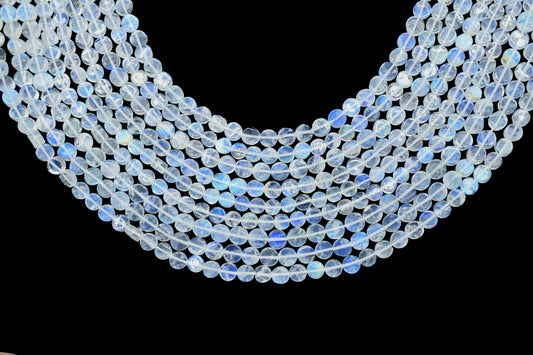 Natural Blue Fire Rainbow Moonstone Coin Beads,4 to 5mm White Rainbow Moonstone Smooth Coin Beads,AAA Moonstone Beads,Semi Precious Gemstone