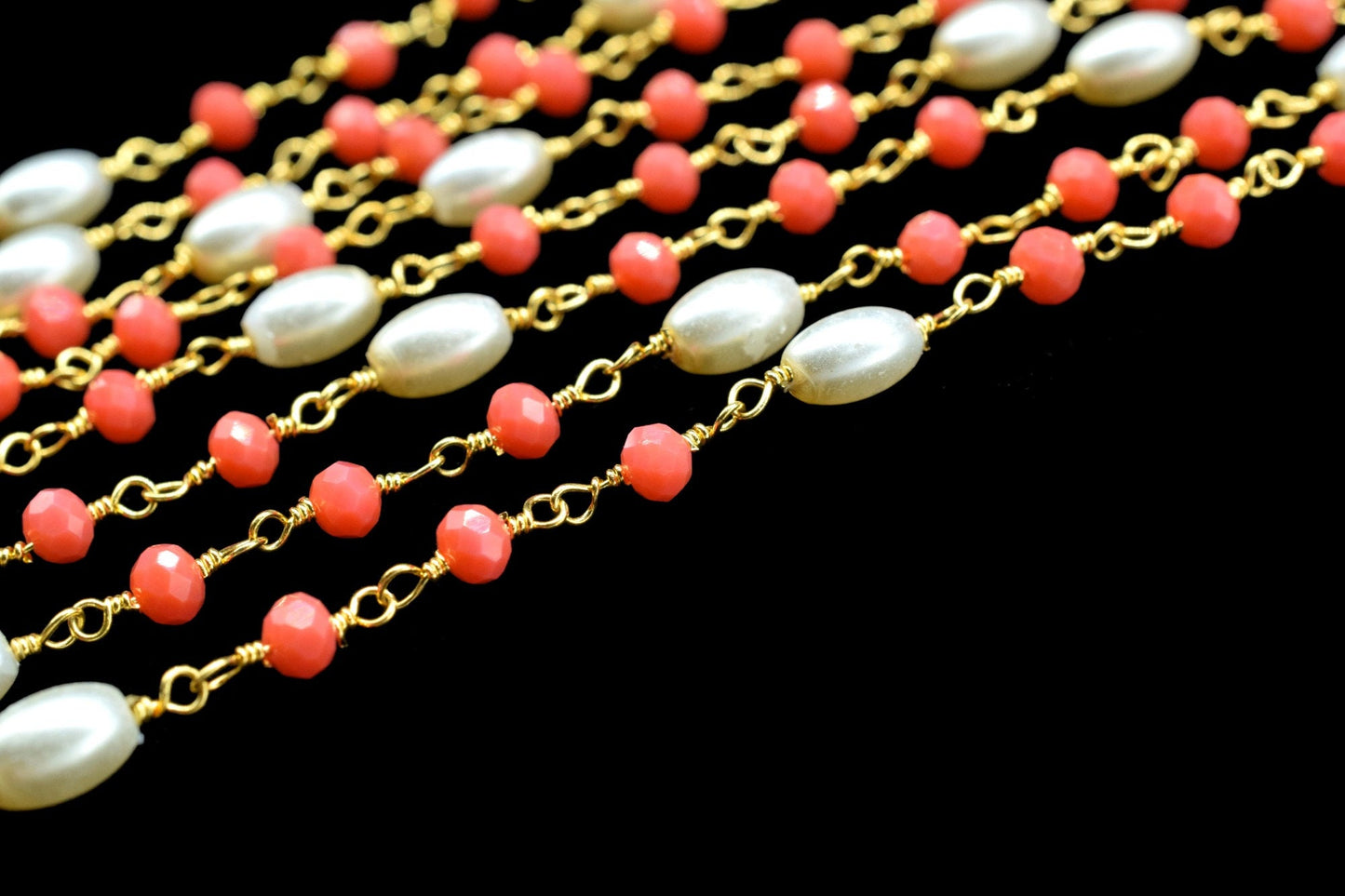 Red Coral Hydro Faceted Rondelle Beaded Rosary Chain,Finding Wire Wrap Chain,Pearl Rosary Chain,Gold Plated Rosary Chain,Jewelry Making Gift