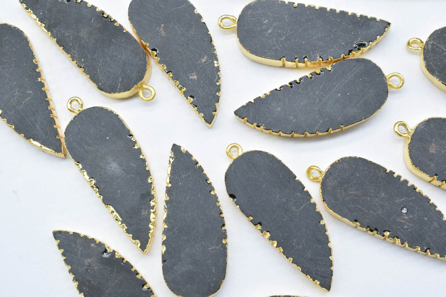 Black Onyx Leaf Pendant,Single Bail,Handmade Leaf Shape Connector,Black Onyx Connectors Jewelry,Gemstone Angel Wings Pendant Necklace,Gift