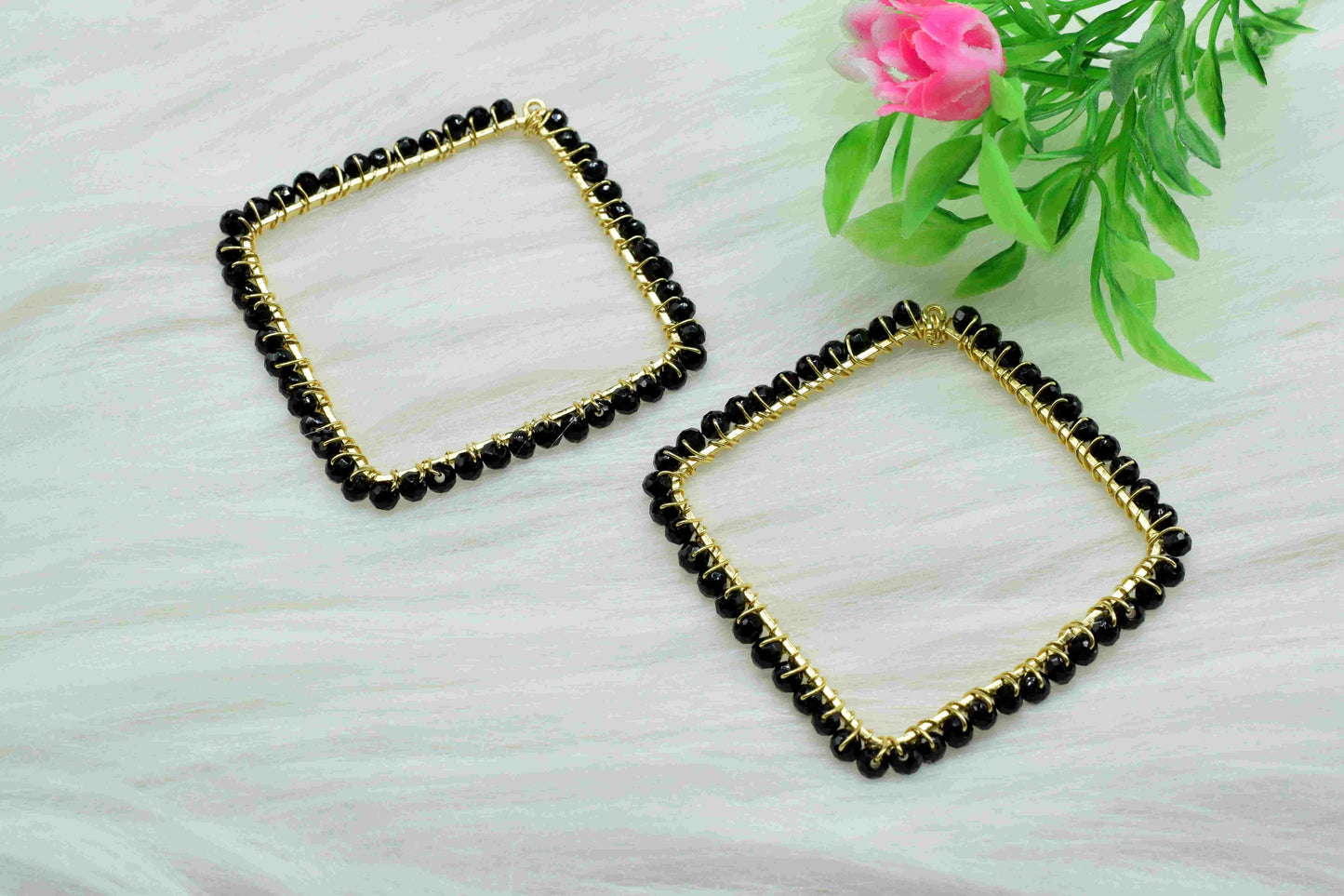 Black Onyx Beaded Earring Connector,Gemstone Wire Wrapped Components,Dangle Earring Component,Finding Necklace,Pendant Jewelry Connectors,