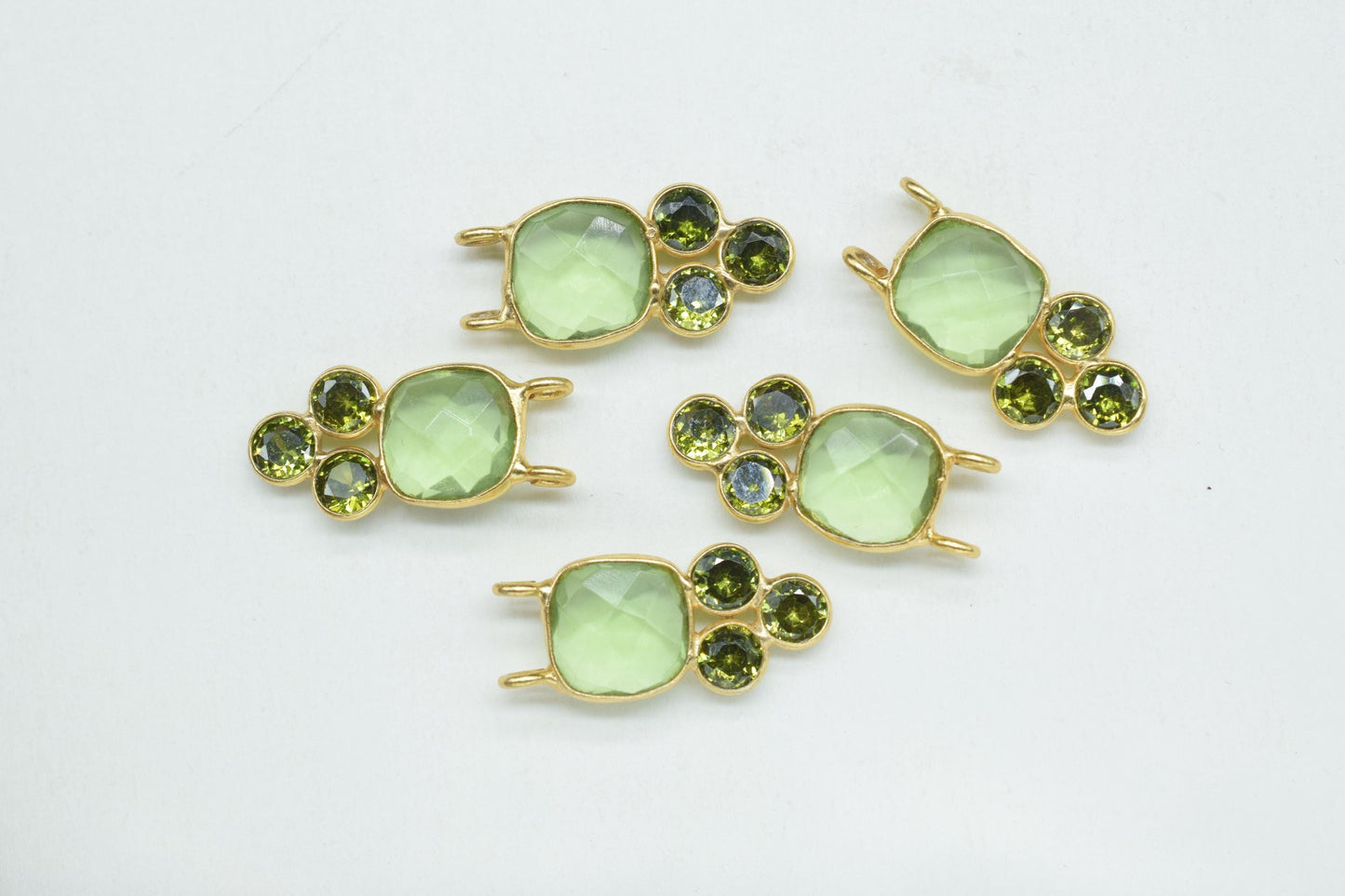 Green Amethyst 8mm Cushion shape Bezel charms,Amethyst Pendant,Gemstone connector,Green Amethyst Jewelry,Cubic zirconia Bezel charm,p001