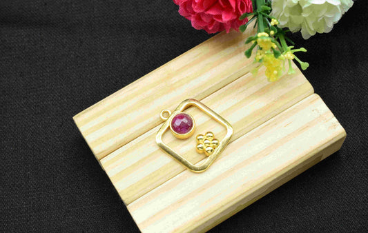 Ruby Gemstone Component , Ruby Connector Pendant , Gold Plated Connectors , Pendant Jewelry , Earring Component , Women Jewelry
