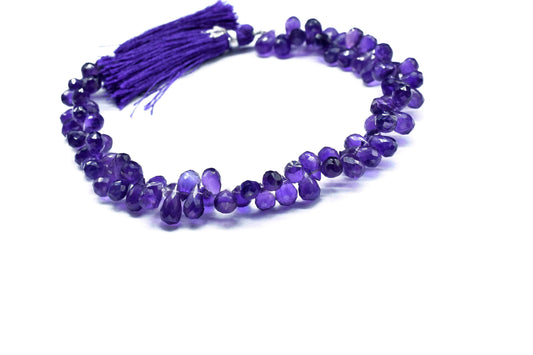 Amethyst Briolettes Faceted Drops Shape, Gemstone Drop Briolettes, 4.5x7mm To 5x8.5mm Purple Amethyst Gemstone Briolettes, Gemstone Jewelry