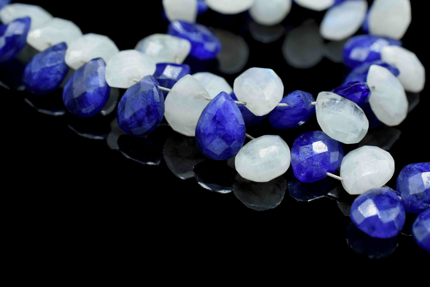 Sapphire Pear Shape Briolette, Rainbow Moonstone Briolette, 6x8mm Teardrop, AAA Quality Briolette,Multi Stone Teardrop, 8''Pear Shape Strand
