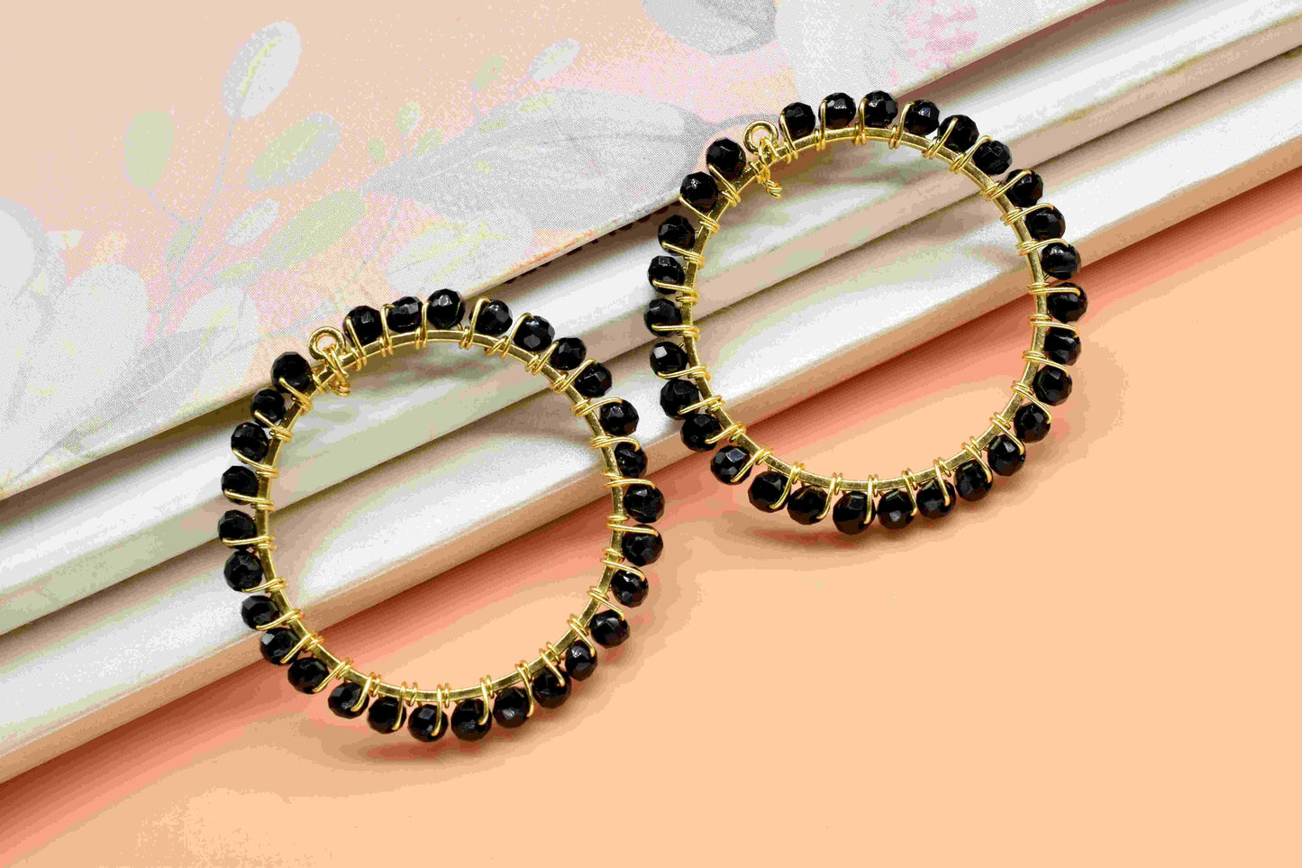 Black Onyx Wire Wrapped Dangle Connector,Circle Pendant Component,Handmade Earring,Beaded Hoops Earring,Finding Component Black Onyx Jewelry