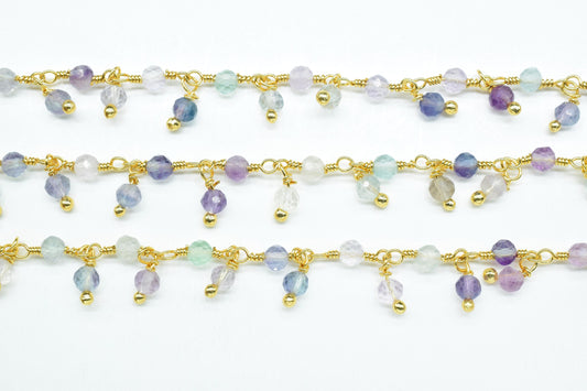 Multi Stone Dangling beaded Chain,Gemstone Rosary Chain,Wire Wrapped Necklace Chain,Multi Stone Cluster Rosary Chain,Handmade Beads Jewelry