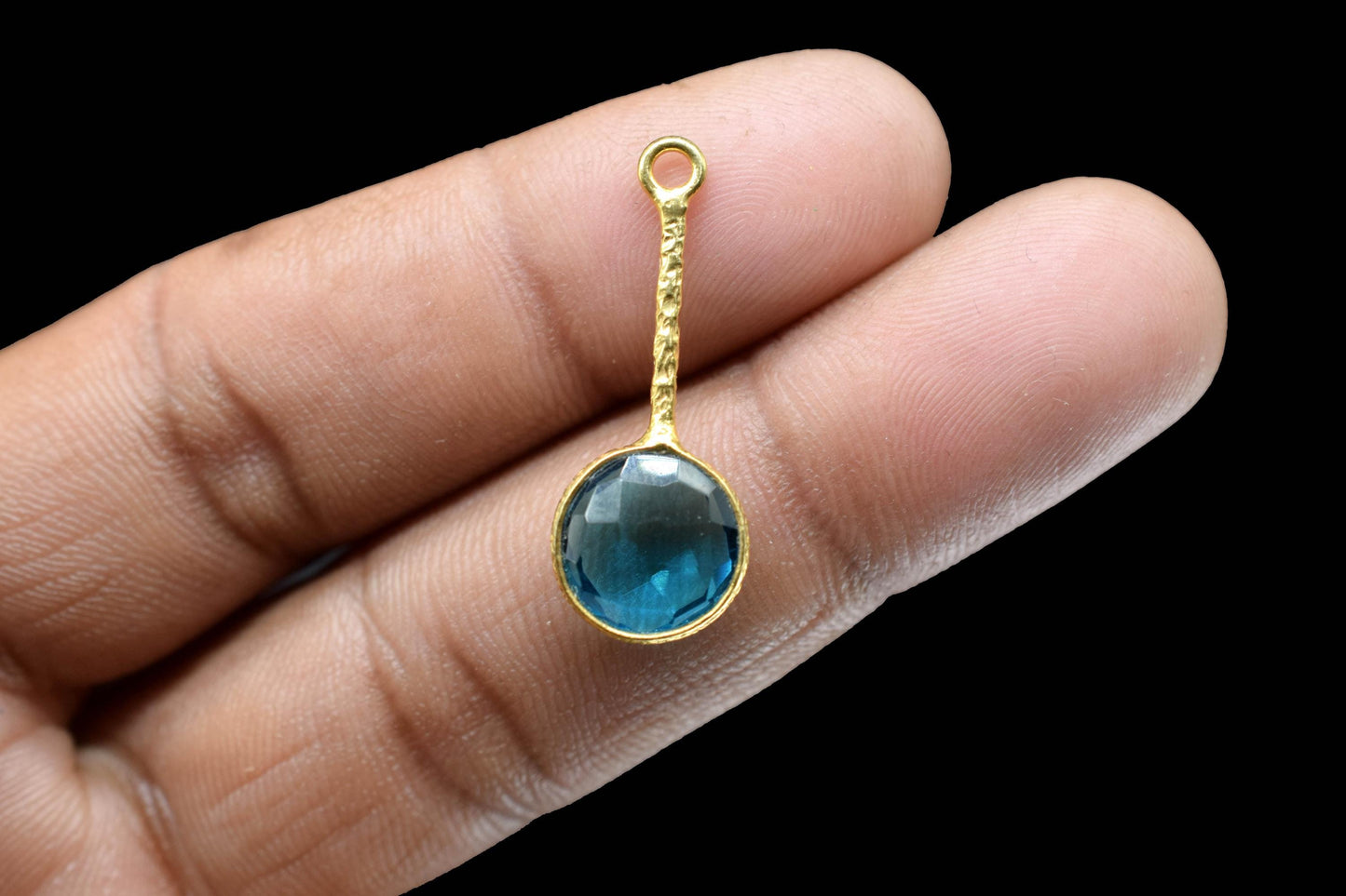 Blue Topaz Pendant/Gemstone Component/Single Bail Charm/Necklace Pendant/Round Shape Charm/Wholesale Supply/Gold Plated Jewellery/Gift