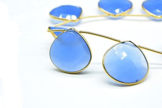 Blue chalcedony 20mm heart shape charm strand,Gemstone bezel strand,gemstone Charm,Faceted Gemstone JewelryMaking Component