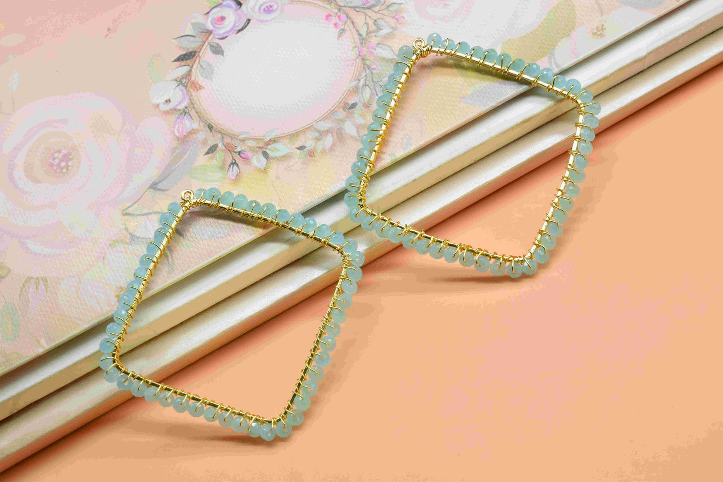 Aqua Quartz Wire Wrapped Earring,Gemstone Component,Handmade Pendant,Dangle Earring Component,Findings Earring Component,Beaches Jewelry,