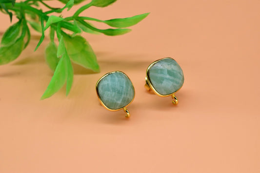 Amazonite Earring Connector,Gemstone Stud Ear Post,Cushion Earring Connector,Bezel frame Connector,Gemstone Bezel Connector,Amazonite Bezel