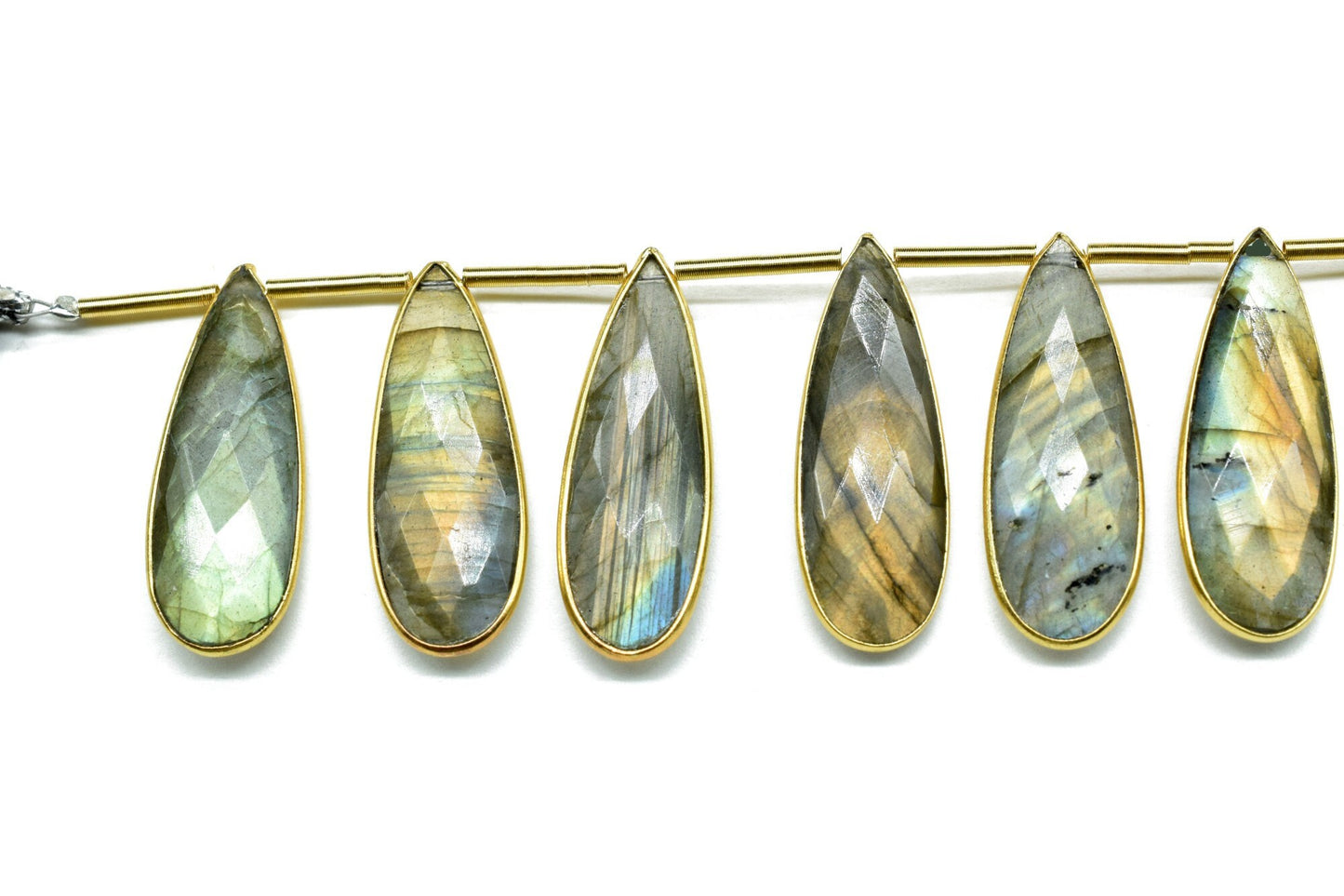 Natural Labradorite Blue Fire 10x30mm Teardrop 8 Pieces strand,Gemstone 18k Gold Plated Single Bail charms,Labradorite gold plated briolette