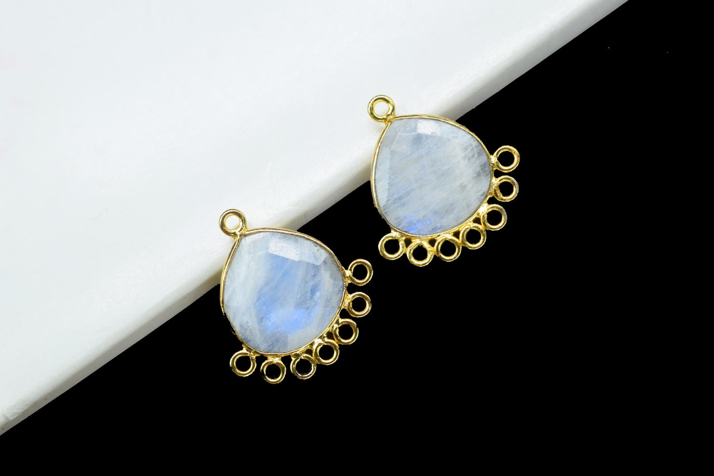 Moonstone 14mm Heart Bezel Charm/Charms Connector/Handmade Jewellery Connectors/Gemstone Brass Component/Women Jewelry/B'day Gift