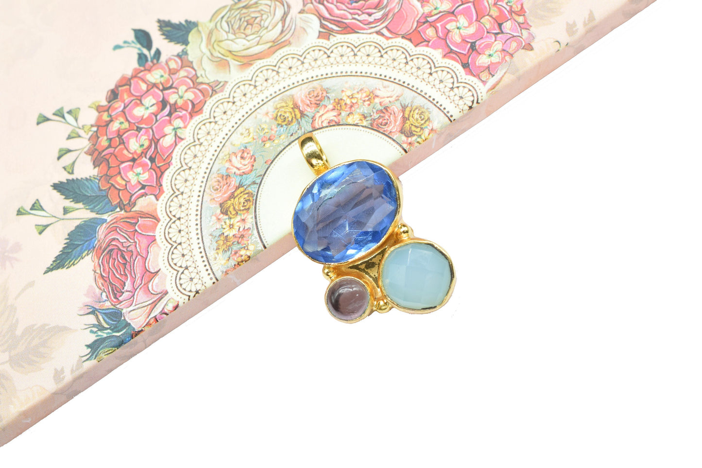 Three Stone Pendant,Handmade Pendant,Aqua Quartz Pendant,Boho Pendant,Brass Pendant Charm,Tanzanite Pendant,Gemstone Pendants jewelry Gift