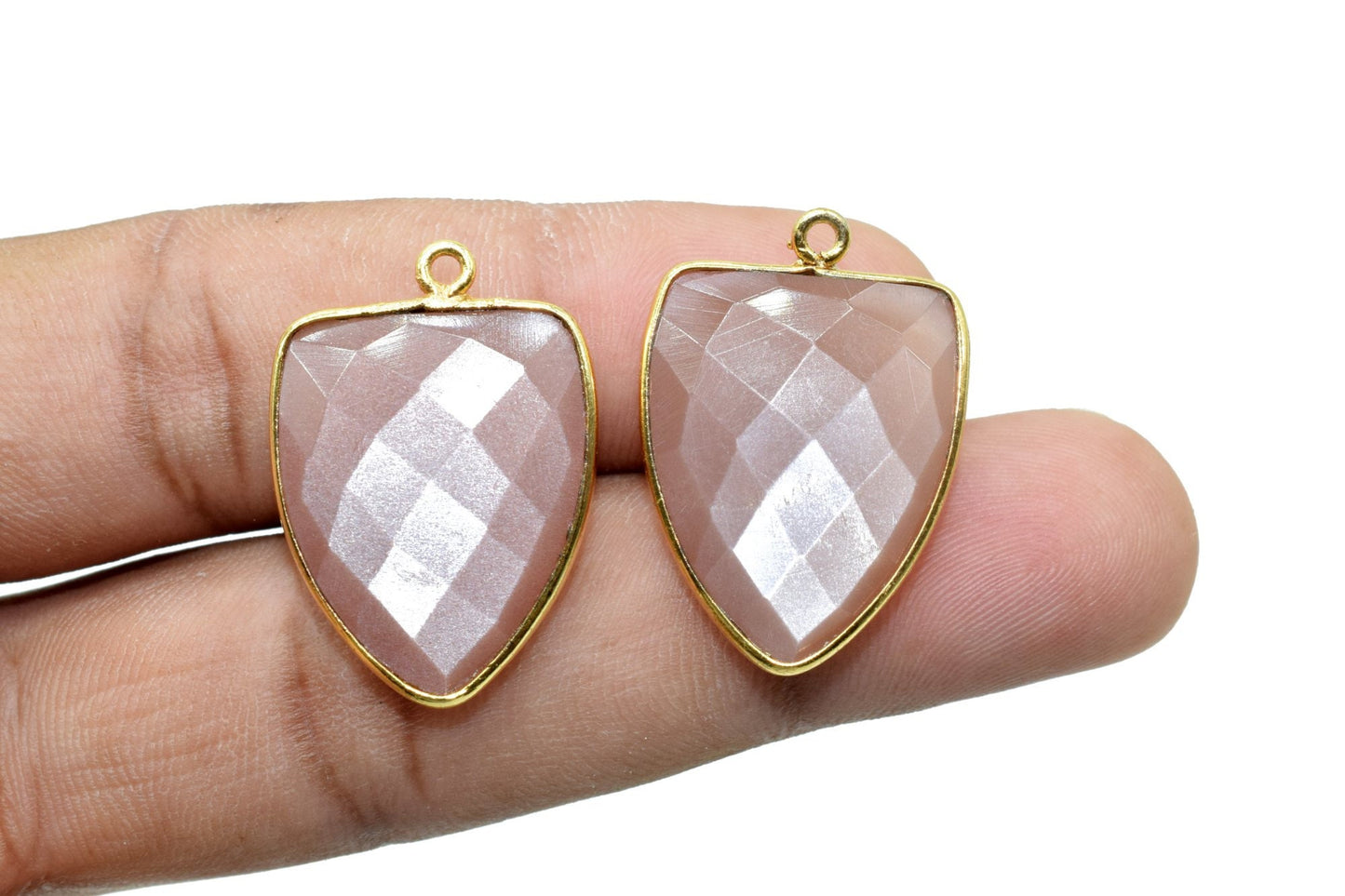 Peach Moonstone 17x22mm Triangle shape Single bail Connector,Bezel links Connector,jewelry making Connector,Single Loop Connector,Moonstone