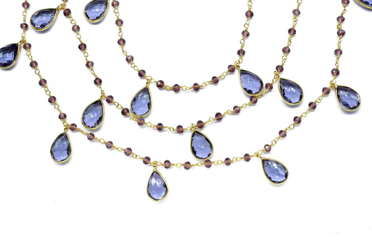 Amethyst 8x12mm Teardrop Shape Bezels Link Chain,Amethyst Handmade Bezel Link jewelry,Amethyst 3mm Faceted Beads Chain,Jewelry Making Chains