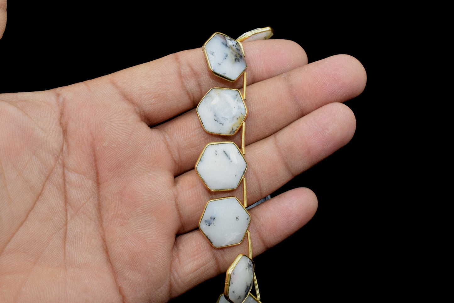 Dendrite Opal 15mm Hexagon shape charms 10 pieces strand pack,Dendrite Opal side drilled charms, bezel,Gemstone Hexagonal Charm,Jewelry