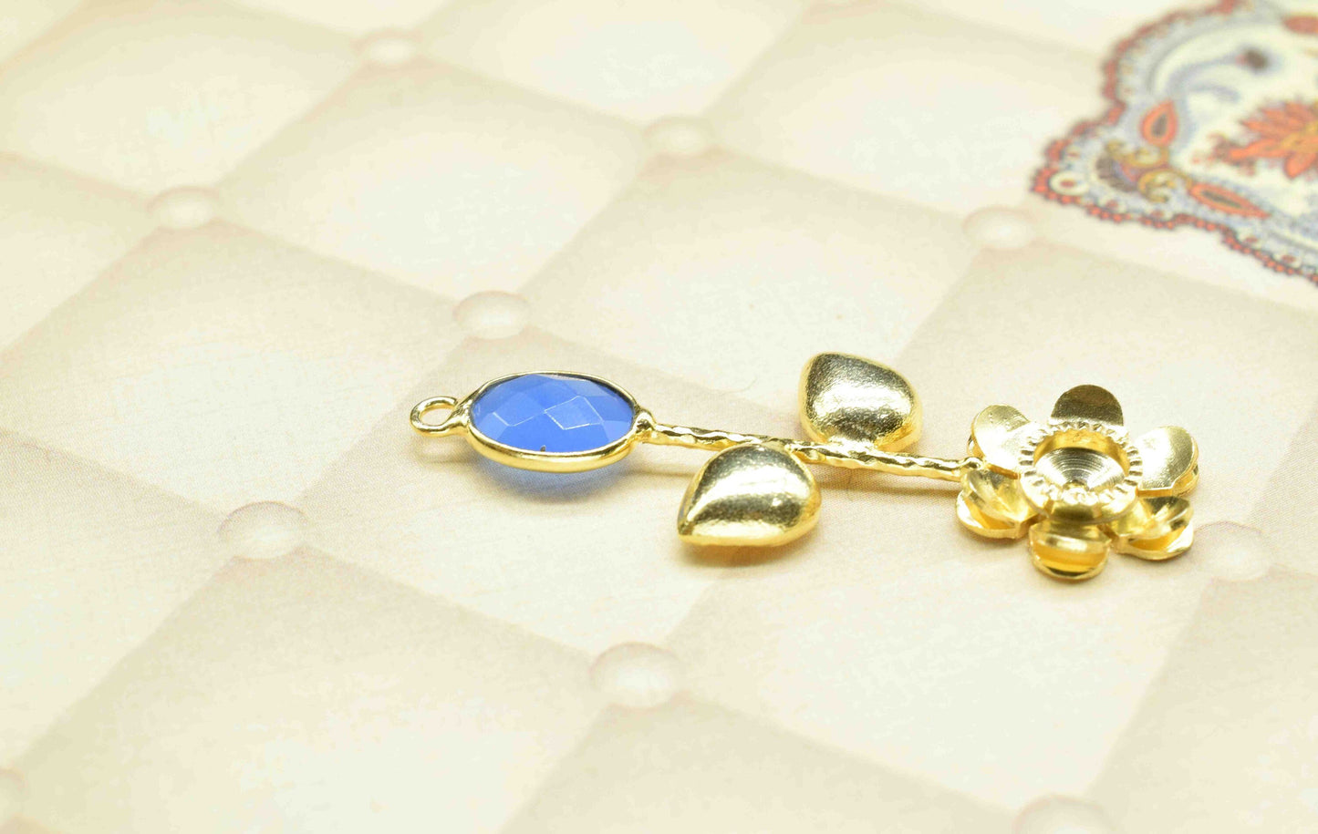 Blue Chalcedony Gemstone Pendant , Blue Chalcedony Handmade Pendant , Single Bail  Connector, Gold Plated Connectors , Summer Collection