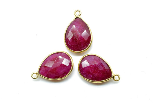 Ruby 12x16mm Bezel charm,Ruby Teardrop pendant,Ruby Gold Plated bezel,Hot Selling Ruby Single Bail Connector,Ruby Pendant,Ruby connectors