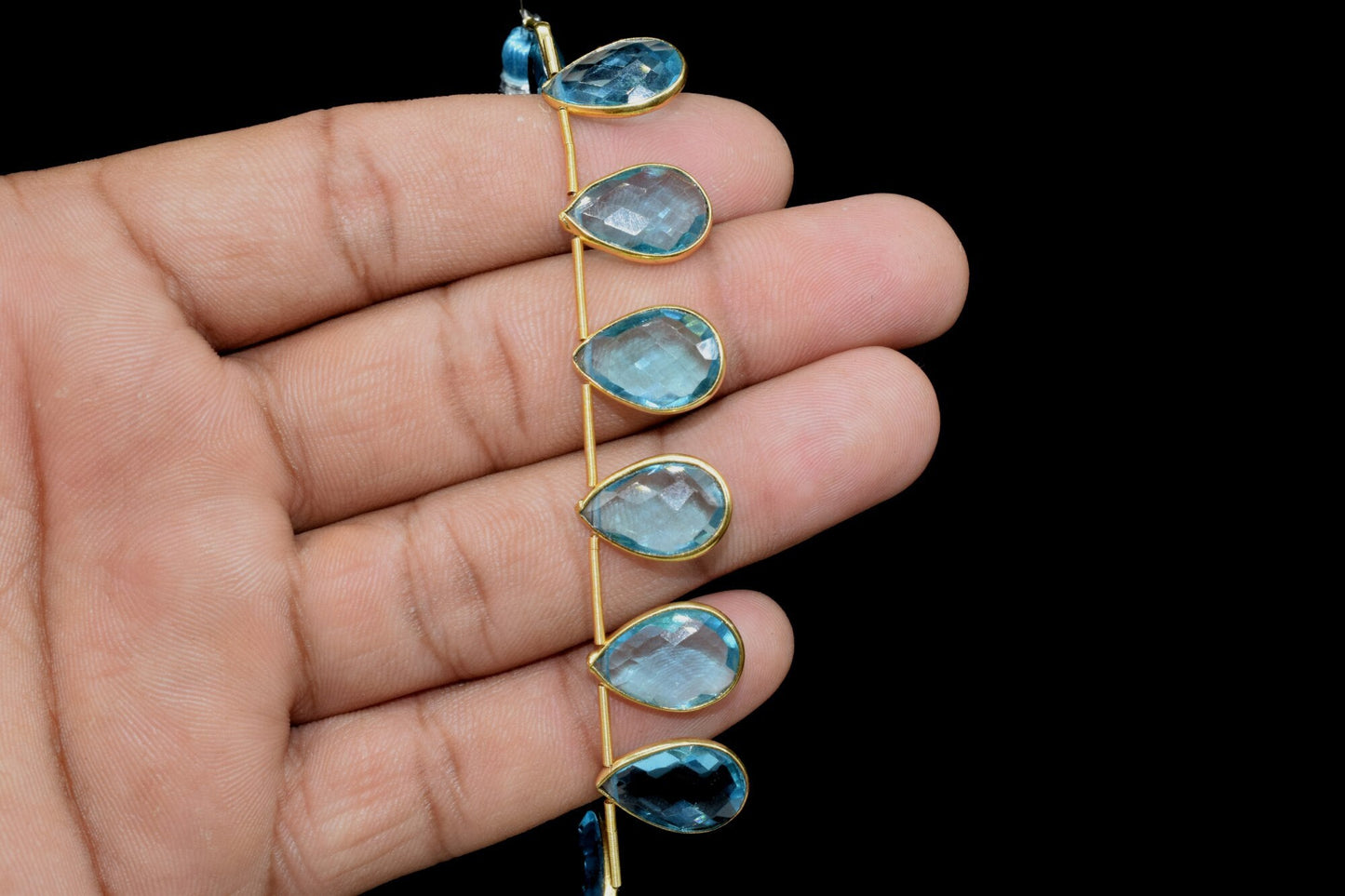 Sky Topaz Pear Shape Gold Plated Bezel strand,10x14mm pear Charms For Making Jewelry Findings Supply,Sky topaz charms strands