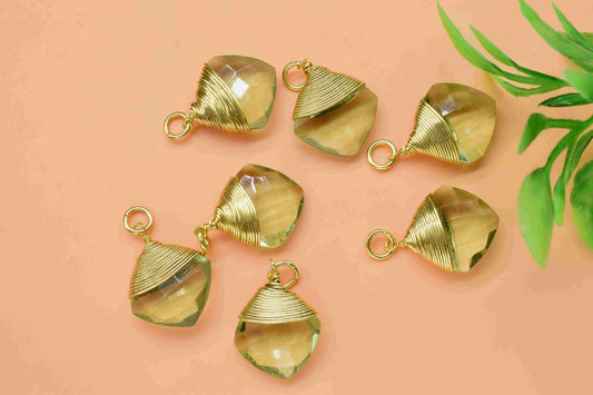 Green Amethyst Square Faceted Connector, Green Gemstone, Wire Wrapped Pendant,Loop Connector,Wire Wrapped Necklace,Green Quartz jewelry,Gift
