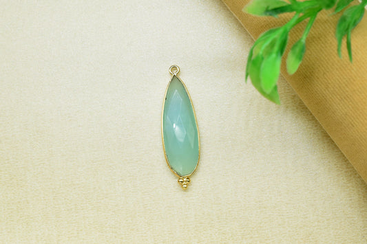 Aqua Chalcedony 10x30mm Bezel charms,Aqua Quartz Pendant,Station Bezel Link Supplies,Aqua Quartz Jewelry,Connector Pendant,Gemstone Teardrop
