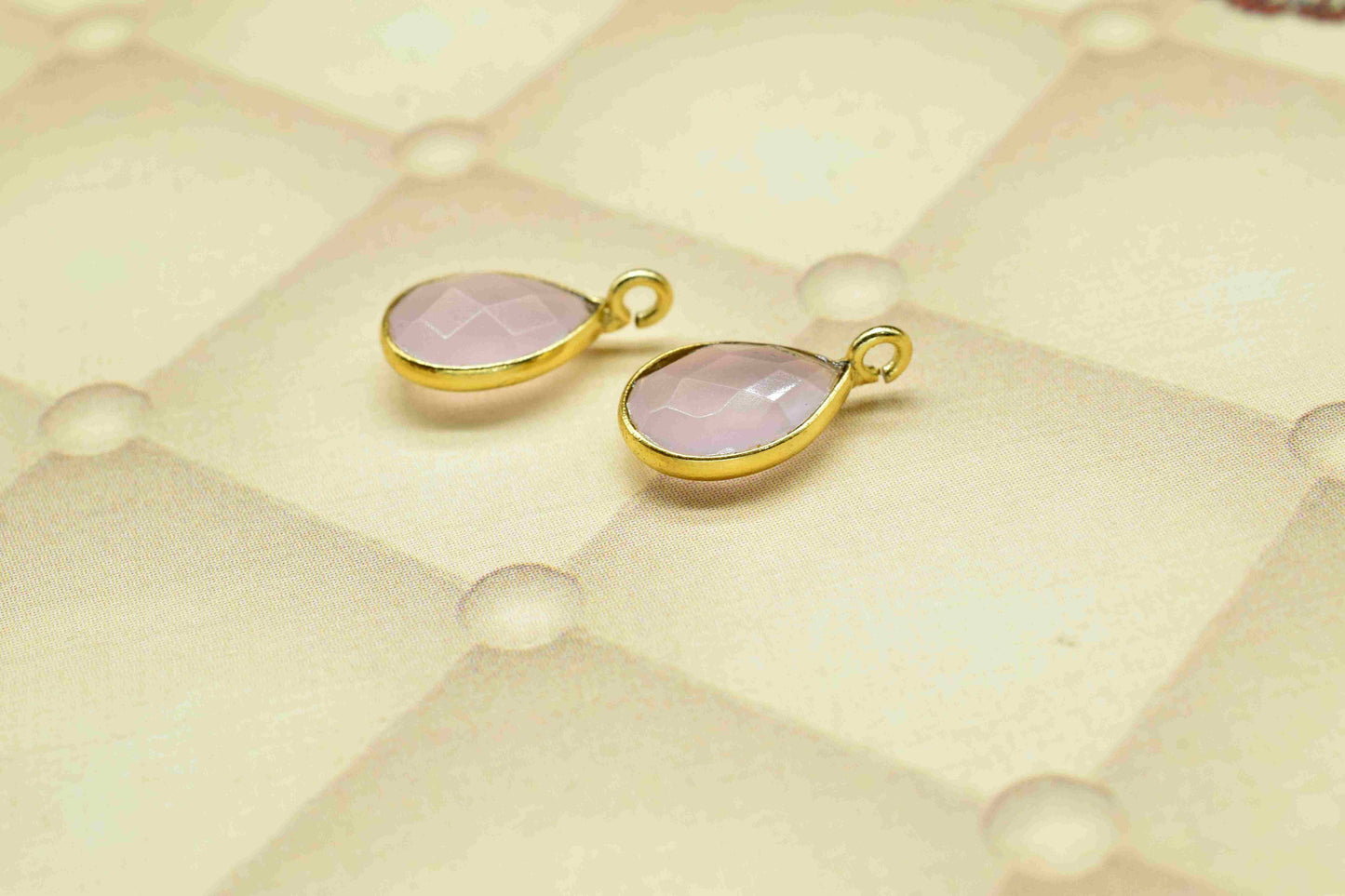 Pink Chalcedony 7x10mm Earring Connector, Gemstone Connector Pendant, Earring Findings, Jewelry Making Connector,Stud Earring,Jewelry Supply