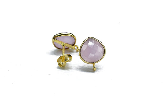 Rose Quartz 10mm Single Bail Connector Earrings,Earrings Connector,Earring Making Connector,Bezel Set Earring Connector,Gemstone Ear Post