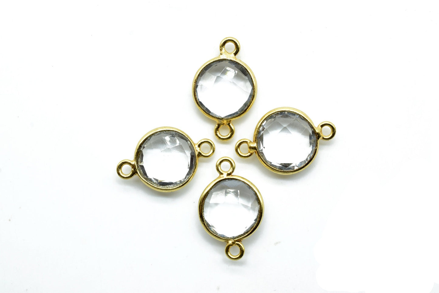 Crystal 10mm Round double bail connectors,Crystal Pendant,Crystal Round Gold Plated bezel,Crystal double loop connector,jewelry making charm