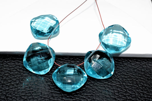 Blue Apatite Cushion Shape 14mm Briolettes,Side drilled Briolette,Finest Apatite Briolette,Handmade Briolette, Apatite Birthstone briolette