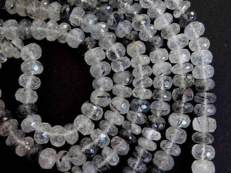 Black Rutile Faceted Rondelle Shape Beads,8.5mm To 9mm Black Rutile Beads,Natural Rutile Faceted Beads,Faceted Beads Designing Craft Jewelry