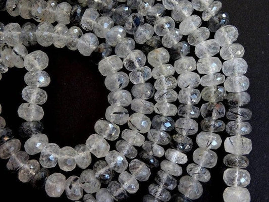 Black Rutile Faceted Rondelle Shape Beads,8.5mm To 9mm Black Rutile Beads,Natural Rutile Faceted Beads,Faceted Beads Designing Craft Jewelry