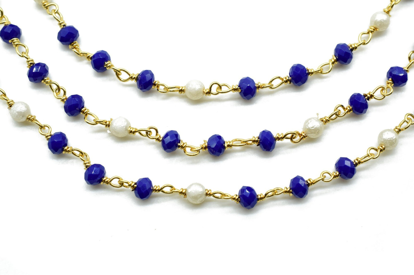 Sapphire Wire Wrapped Rosary Chain, Beaded Chain, Rosary Chain, Corundum Sapphire, Chain by The Foot,Unfinished Bead Wire Wrapped Chains