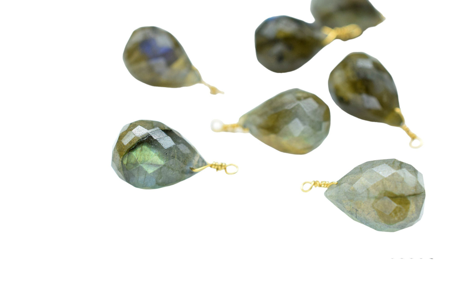 Flashy Labradorite 10x14mm Faceted Drops Wire Wrapped Gemstone,Labradorite dainty dangle drops,Grey Gemstone Connector Charm,mom's Gifts