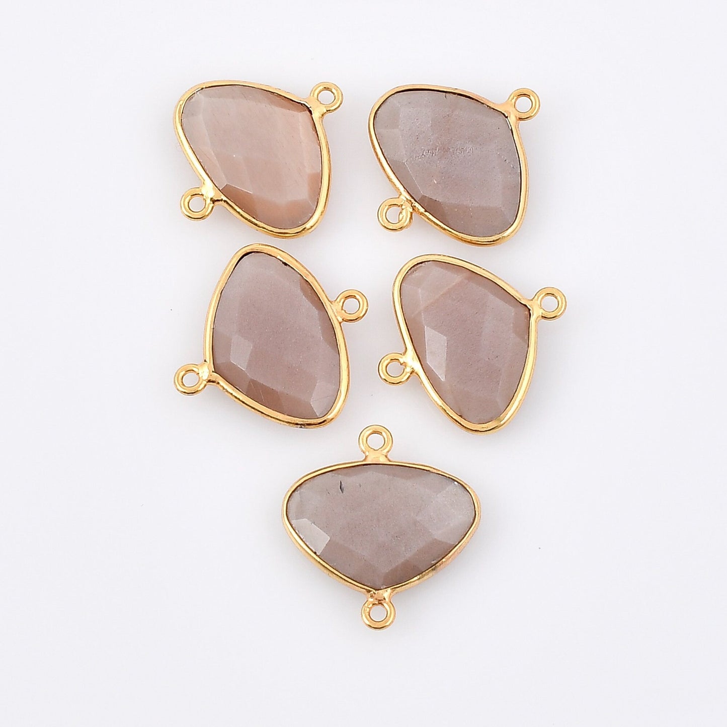 Peach Moonstone 10x15m Bezel dual connector,Moonstone kidney Shape Gold Plated bezel,Moonstone Bezel,Vermeil Bezel,jewelry Gold-Filled bezel
