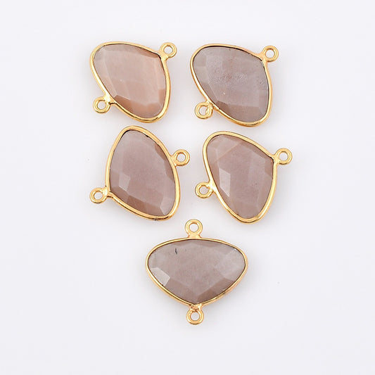 Peach Moonstone 10x15m Bezel dual connector,Moonstone kidney Shape Gold Plated bezel,Moonstone Bezel,Vermeil Bezel,jewelry Gold-Filled bezel