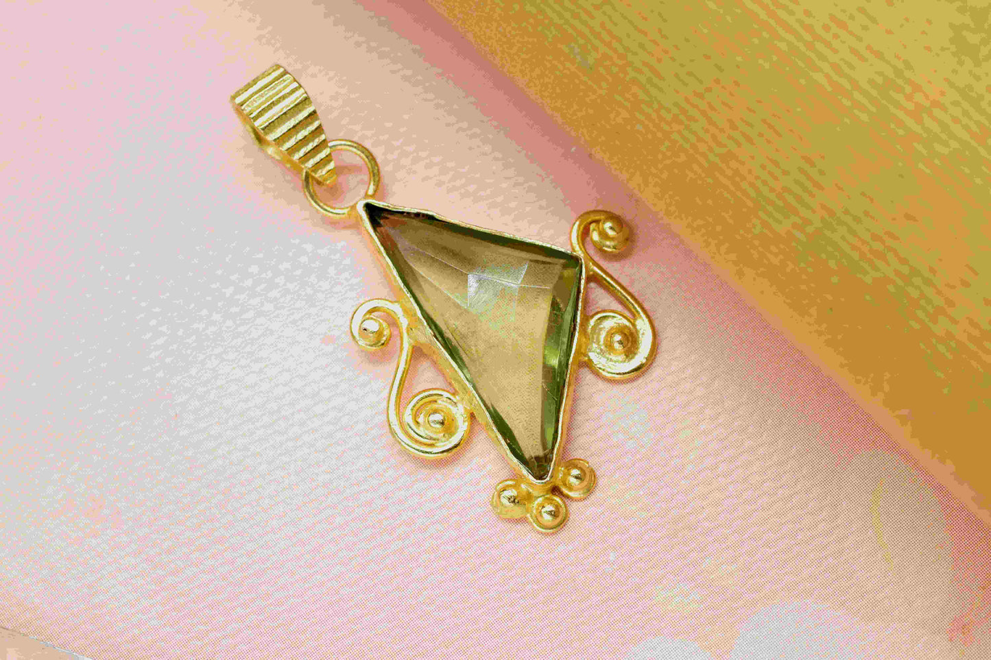 Green Amethyst 12x25mm Triangle Shape Pendant,Loose Gemstone for Pendant,February Birthstone, Jewelry Making Supplies, Gold Plated Necklace