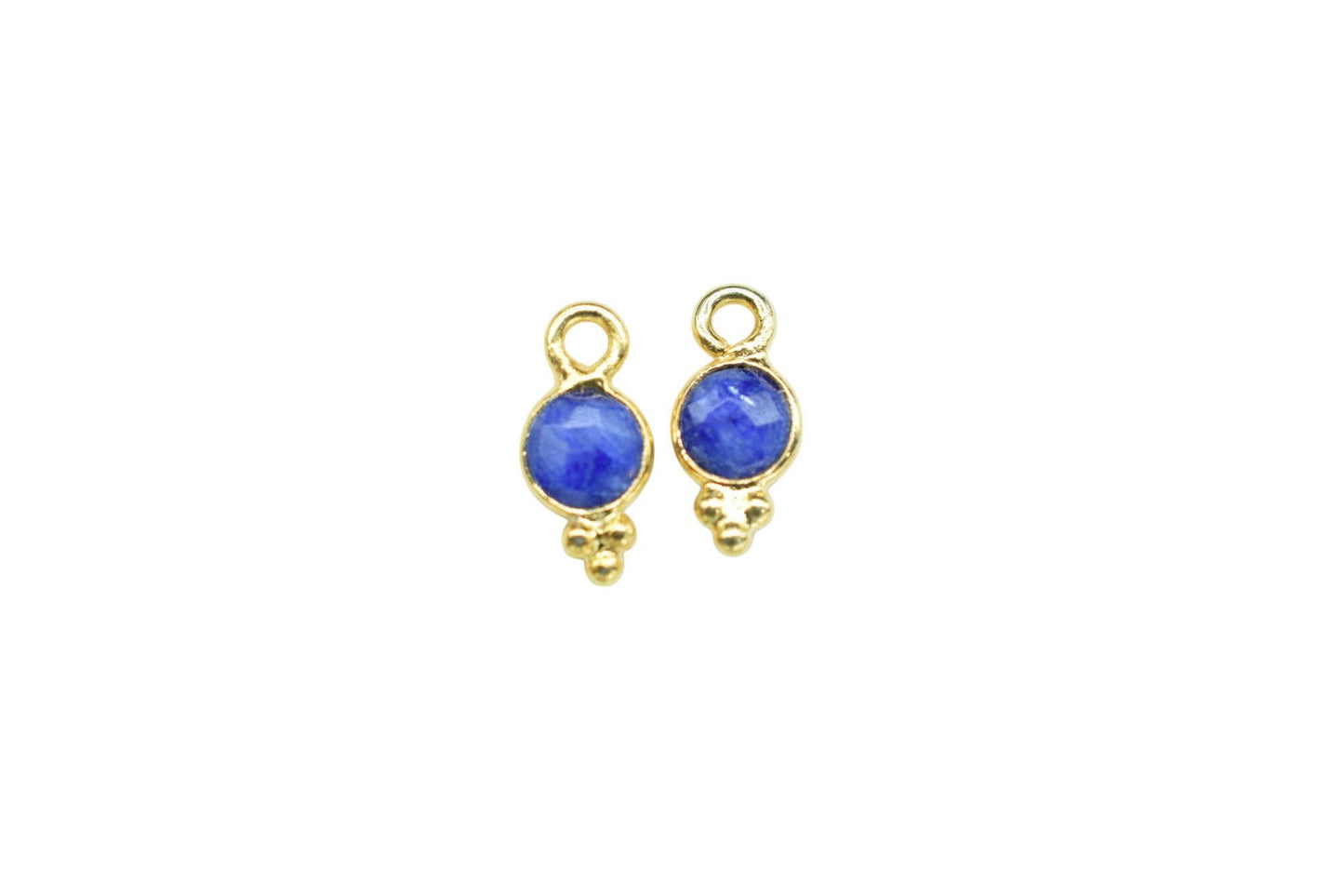Blue Sapphire Charms Connector/Handmade Jewelry/Gold Plated Connector/Tiny Pendant/Blue Sapphire Pendant/Round Shape Connector/B'day Gift