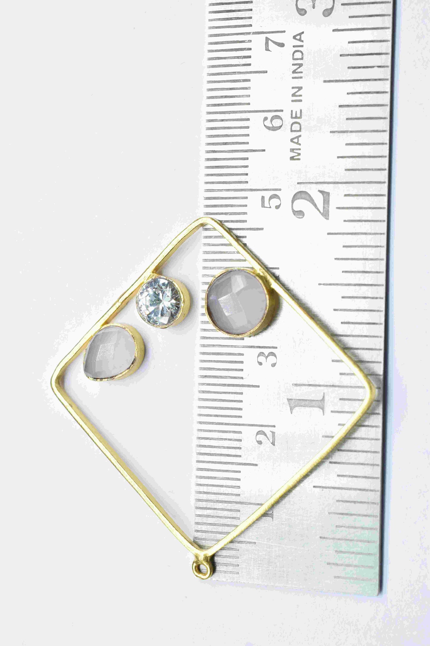Moonstone 32mm Square Shape Component, Gemstone Single Bail Connectors,Moonstone Square Pendant, Moonstone Gold Plated bezel, Jewelry Making