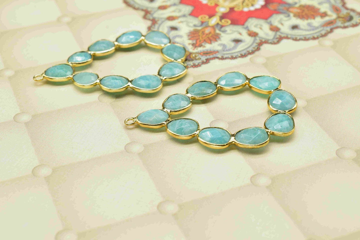 Amazonite Gemstone Oval Shape Earring Connector,Gemstone Single Bail Charm,Amazonite Stud Earring,Gemstone Stud Earring frame Connector,Gift