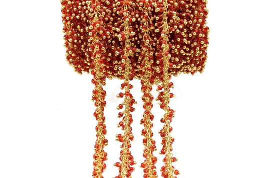 Red Agate 2mm cluster chain,Red Agate Dangling Chain,Red Agate cluster Chain with Gold Plated, Wire,Brass cluster beaded chain,vermeil chain