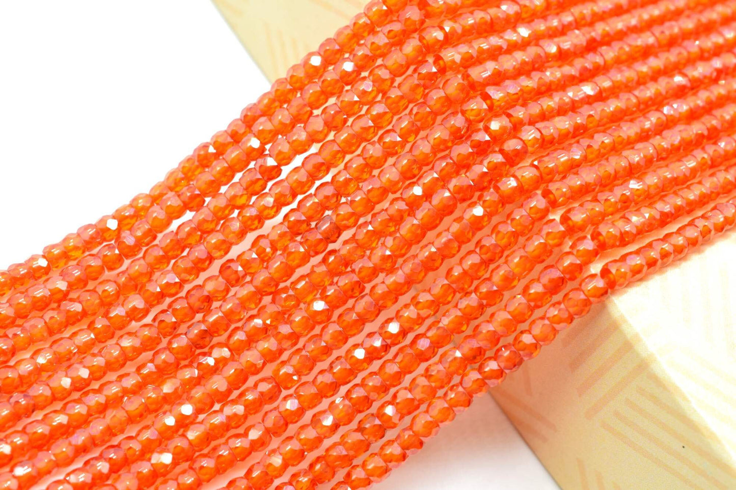 Carnelian 3mm Faceted Rondelle Beads, Natural Micro Carnelian Cubic Zircon Faceted Rondelle Beads/Carnelian Cubic Zirconia Gemstone Beads