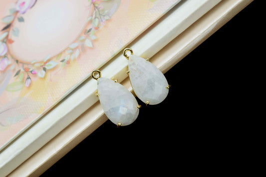 Rainbow Moonstone Connector 12x20mm Teardrop Single bail connectors,Moonstone Pendant jewelry making,Moonstone Handmade Gemstone Bezel,Gift
