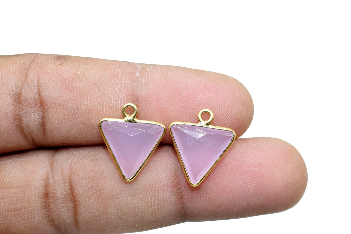 Pink Chalcedony 12mm Triangle shape single bail connector,Pink Chalcedony Pendant,Chalcedony Single loop connectors,Triangle Shape charms