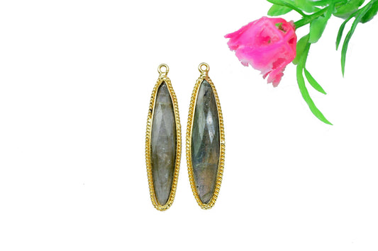 Natural Labradorite Gemstone 7x34mm marquise shape bezel,Labradorite Single Bail Connector,Labradorite Gold plated Pendant,Designer bezel