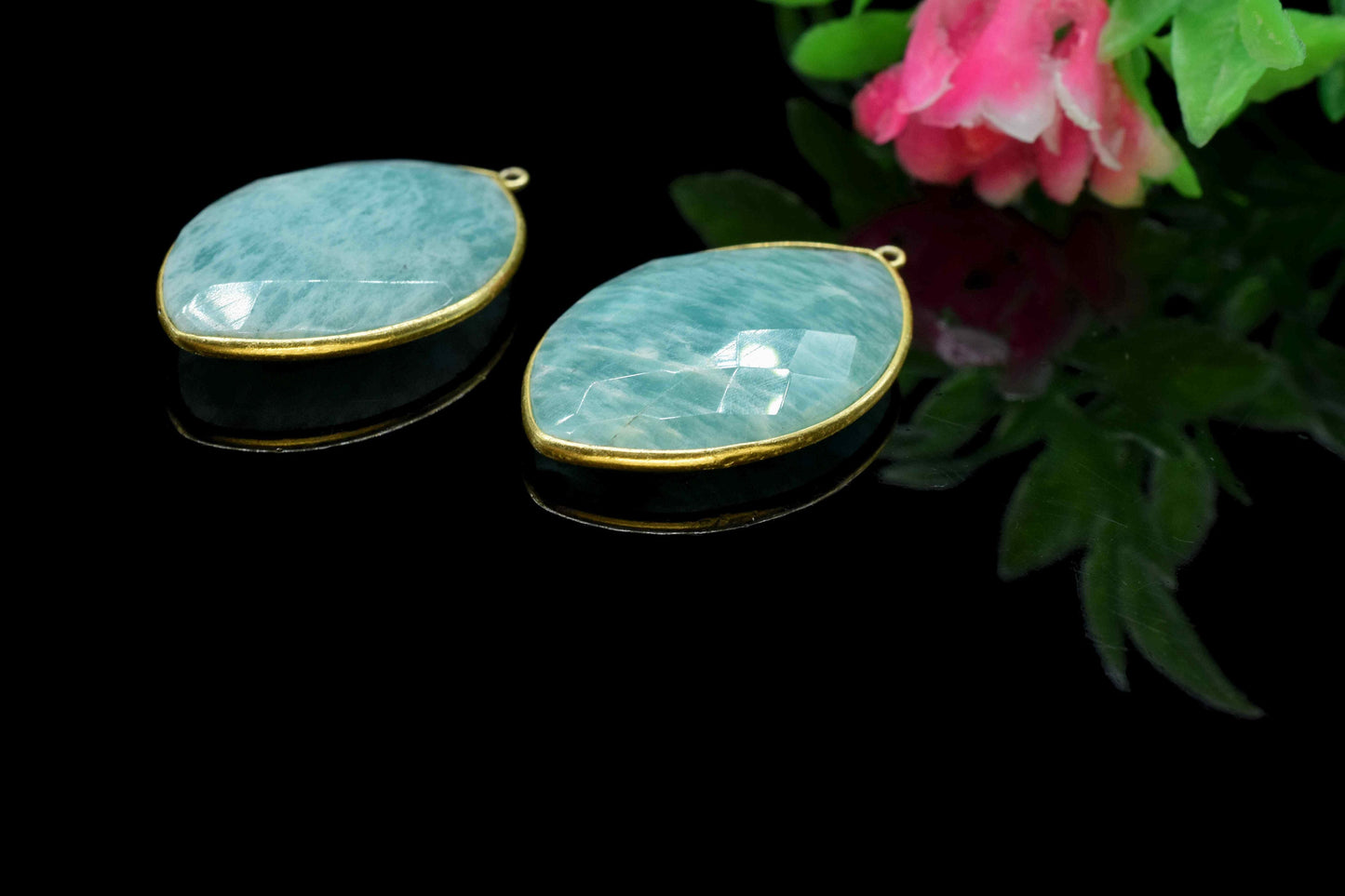 Amazonite 20x30mm Bezel, Marquise Shape Pendant, Single Bail Connector,Green Gemstone Bezel Charms,Handmade Bezels Pendant,Amazonite Jewelry