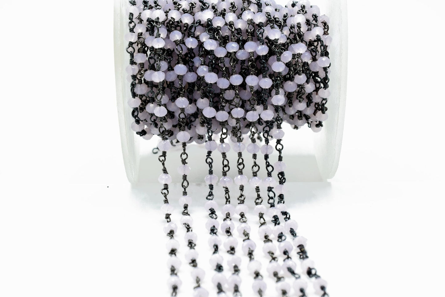 Rose Quartz 3mm Beaded Chain,Pink chalcedony Wire Wrapped Chain,Rose quartz Brass chains,Jewelry Making Chain,Rose Quartz Beads rosary chain