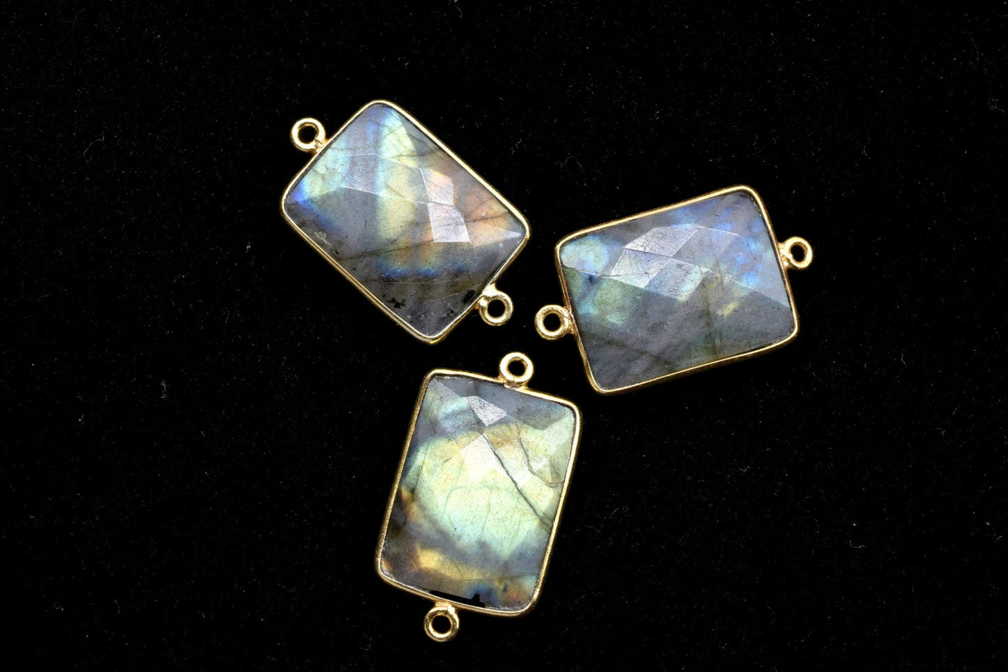 Labradorite 15x20mm Rectangle shape double bail charm,labradorite Stone Pendant Charm,Labradorite Double Bail Connectors,Cushion Shape charm