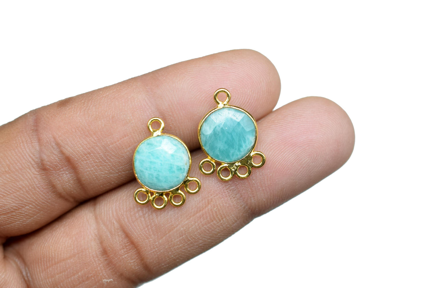Amazonite 10mm Round Bezel Charm/Gemstone Brass Component/Single Bail Pendant charms/Round Handmade Jewellery Connector/B'day Gift